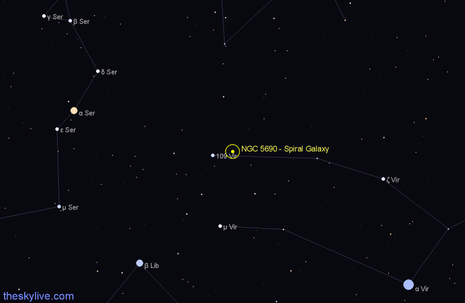 Finder chart NGC 5690 - Spiral Galaxy in Virgo star