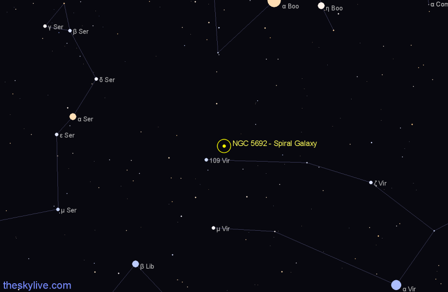 Finder chart NGC 5692 - Spiral Galaxy in Virgo star
