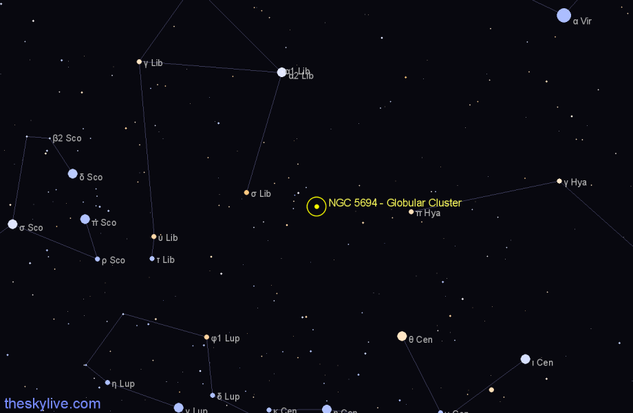 Finder chart NGC 5694 - Globular Cluster in Hydra star
