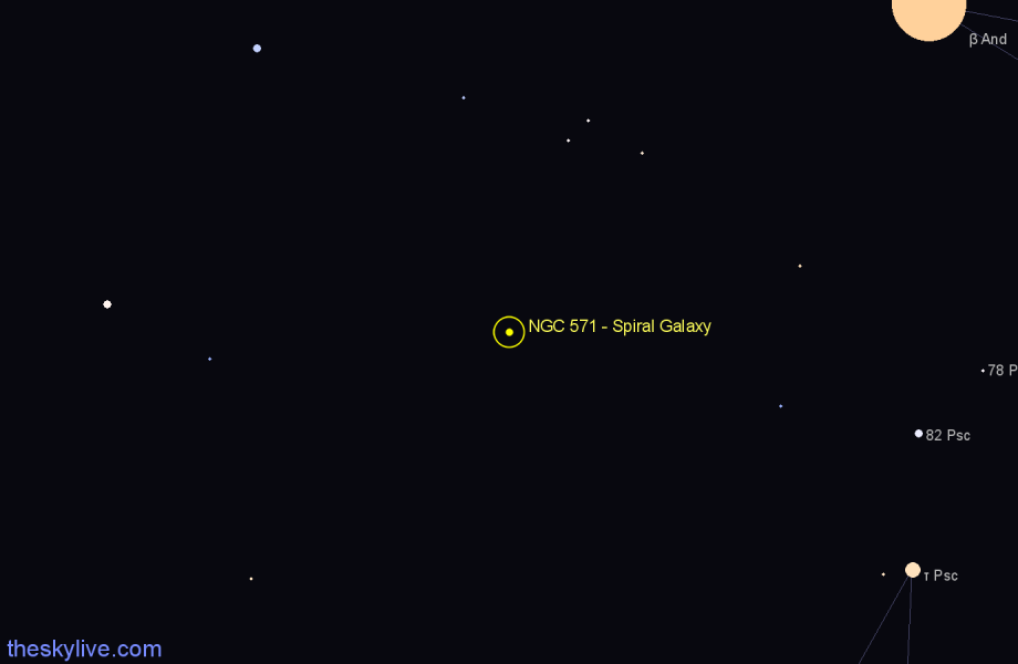 Finder chart NGC 571 - Spiral Galaxy in Pisces star