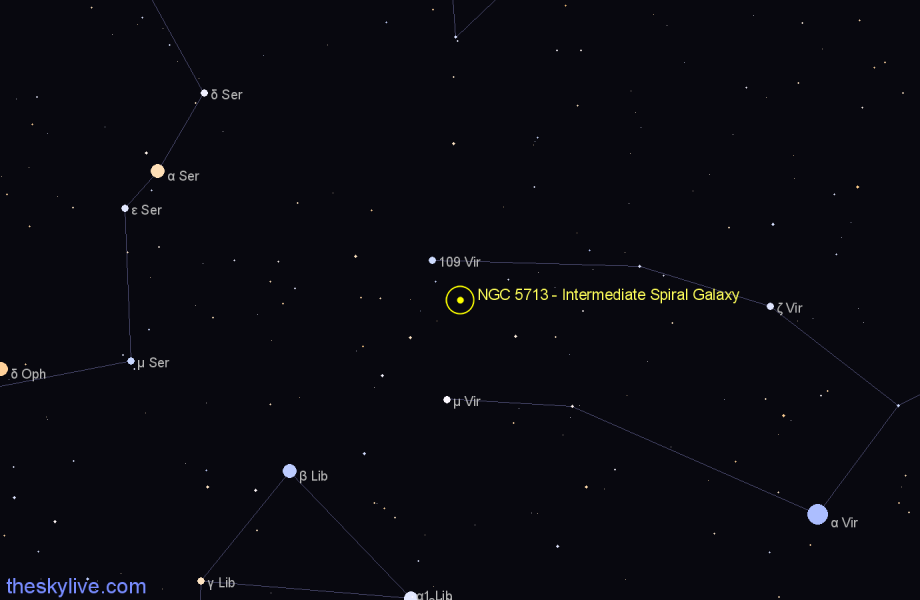 Finder chart NGC 5713 - Intermediate Spiral Galaxy in Virgo star