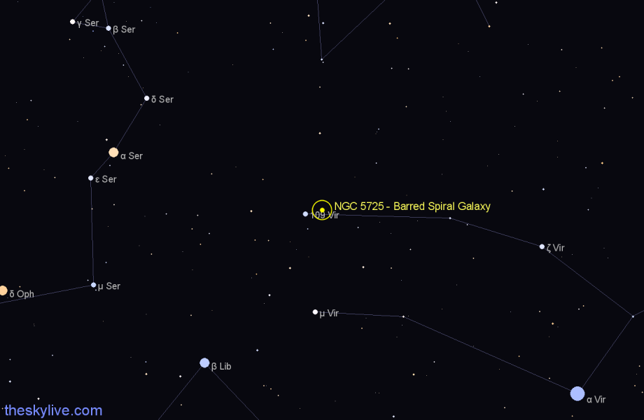 Finder chart NGC 5725 - Barred Spiral Galaxy in Virgo star