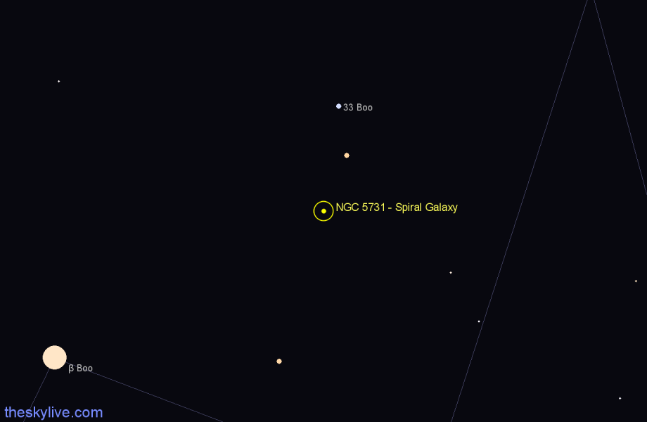 Finder chart NGC 5731 - Spiral Galaxy in Boötes star