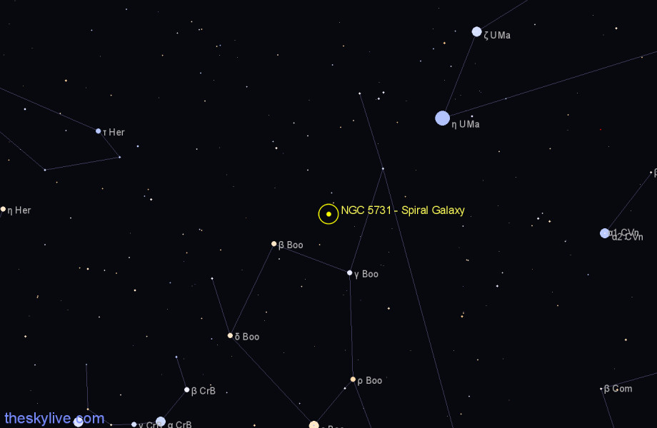 Finder chart NGC 5731 - Spiral Galaxy in Boötes star