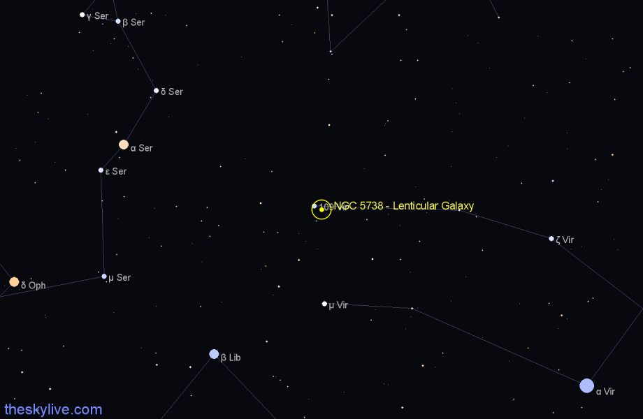 Finder chart NGC 5738 - Lenticular Galaxy in Virgo star