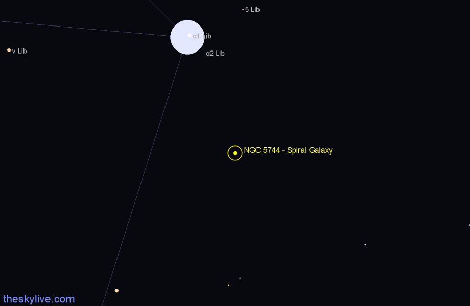 Finder chart NGC 5744 - Spiral Galaxy in Libra star