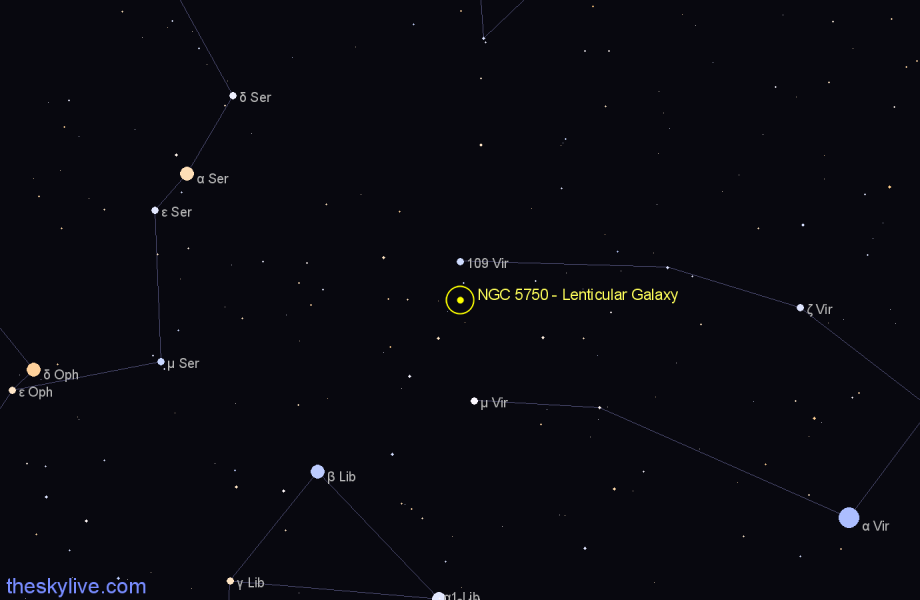 Finder chart NGC 5750 - Lenticular Galaxy in Virgo star