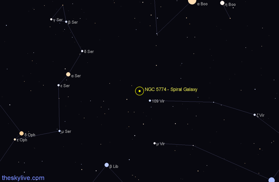 Finder chart NGC 5774 - Spiral Galaxy in Virgo star