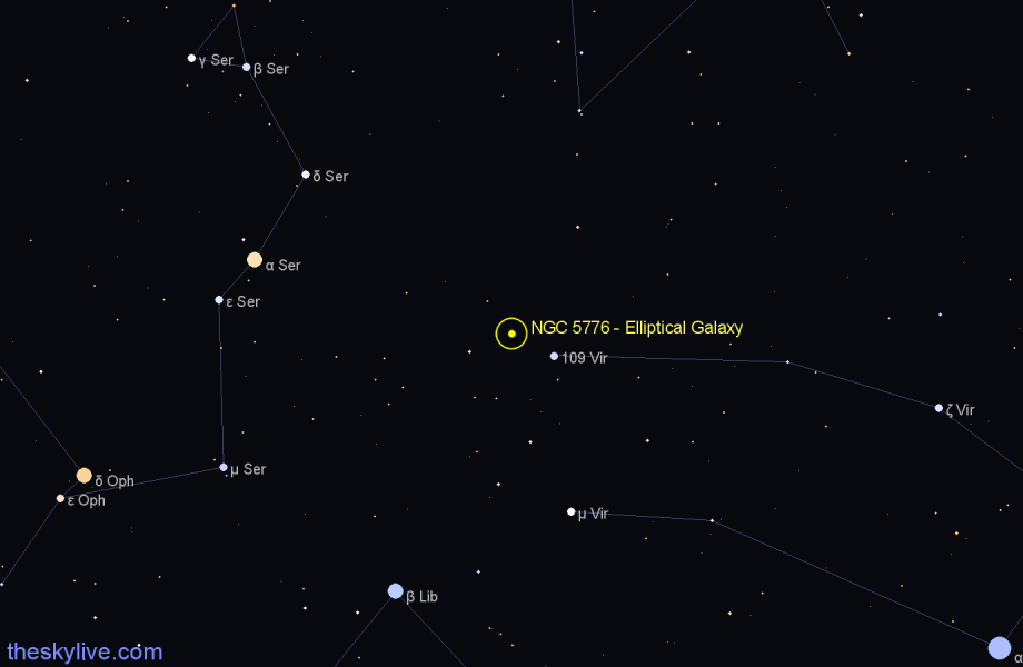 Finder chart NGC 5776 - Elliptical Galaxy in Virgo star