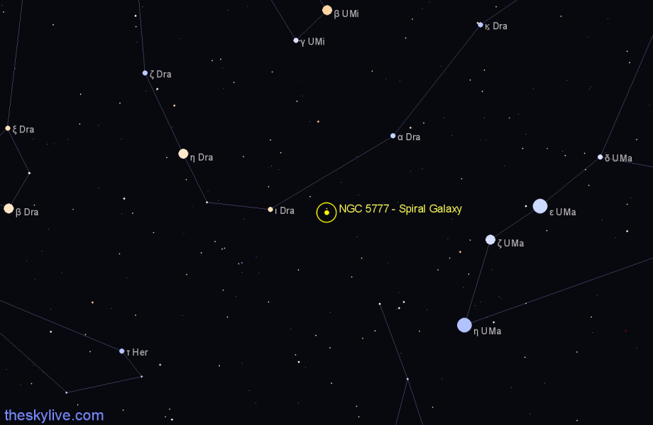 Finder chart NGC 5777 - Spiral Galaxy in Draco star