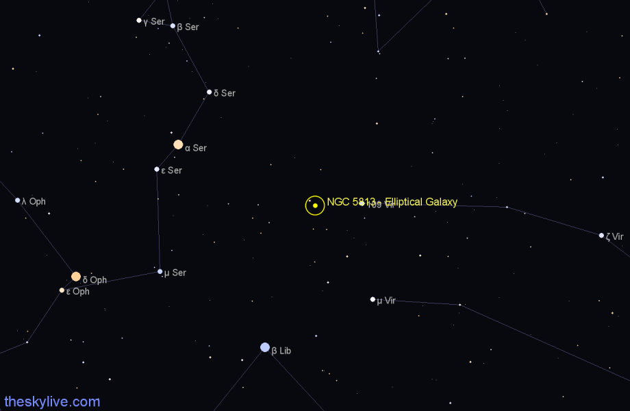 Finder chart NGC 5813 - Elliptical Galaxy in Virgo star