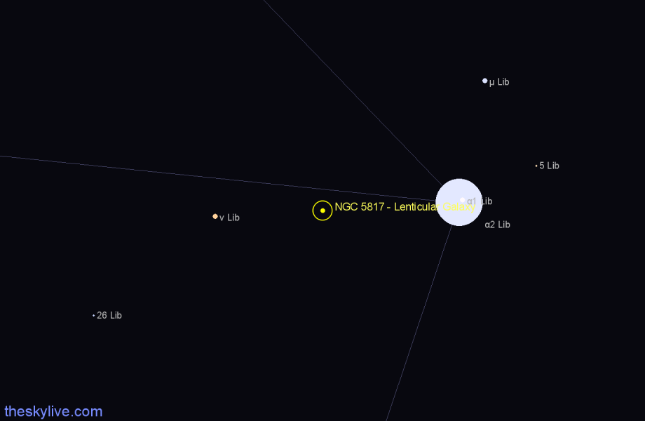Finder chart NGC 5817 - Lenticular Galaxy in Libra star