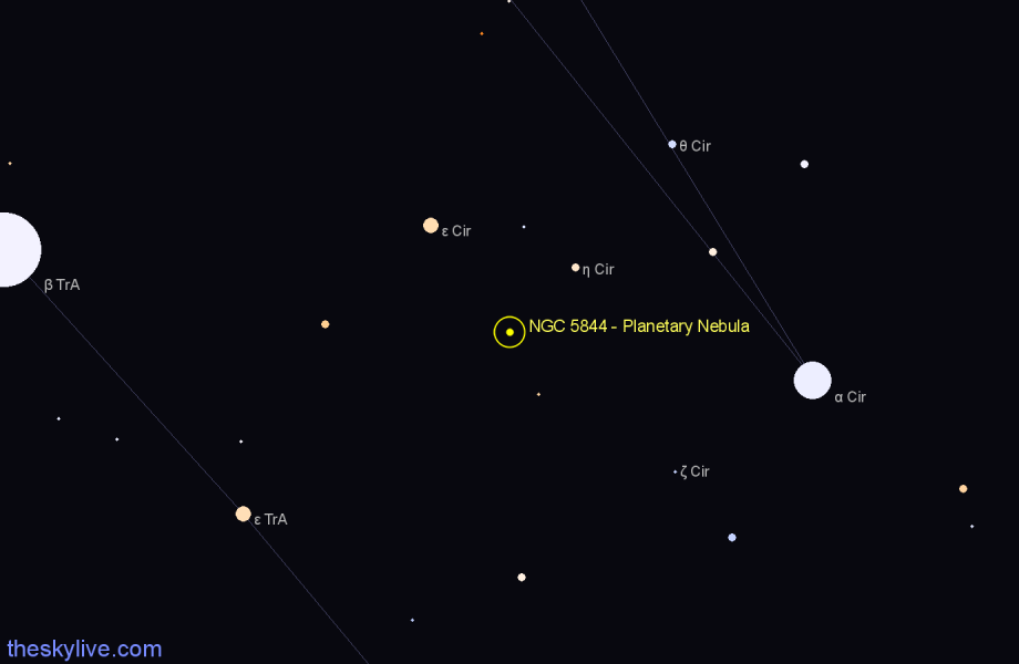 Finder chart NGC 5844 - Planetary Nebula in Triangulum Australe star