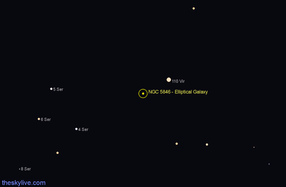 Finder chart NGC 5846 - Elliptical Galaxy in Virgo star