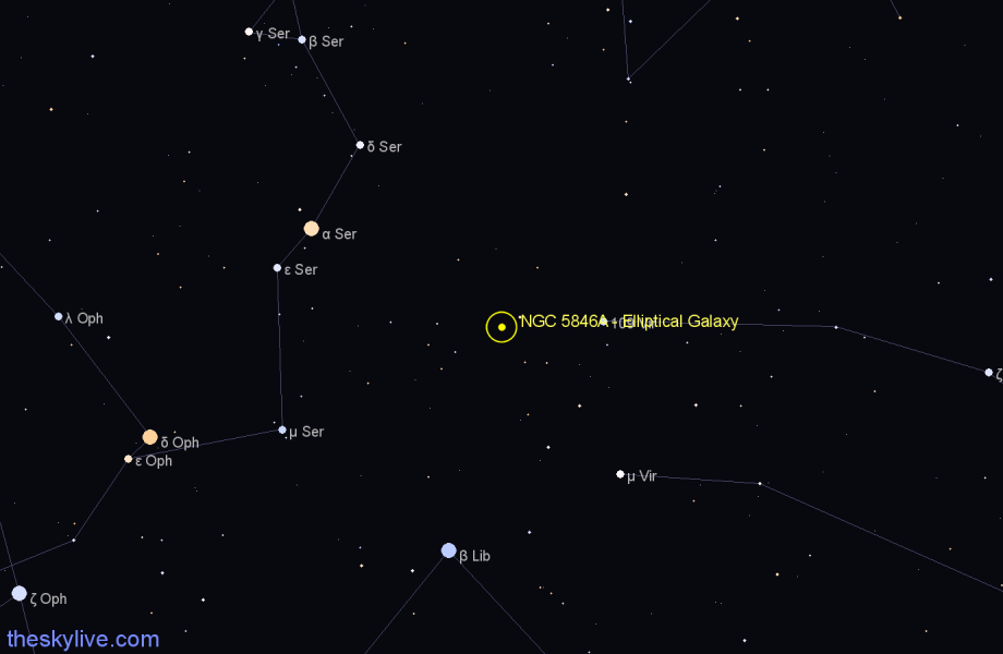 Finder chart NGC 5846A - Elliptical Galaxy in Virgo star