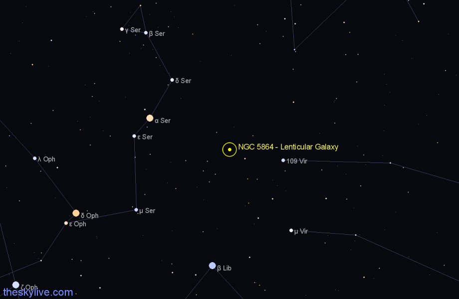 Finder chart NGC 5864 - Lenticular Galaxy in Virgo star