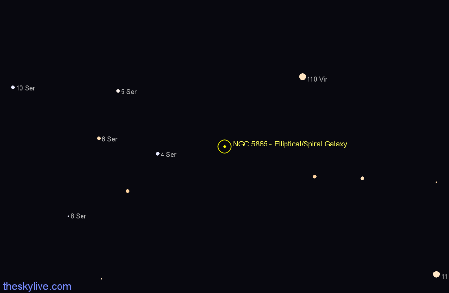Finder chart NGC 5865 - Elliptical/Spiral Galaxy in Virgo star