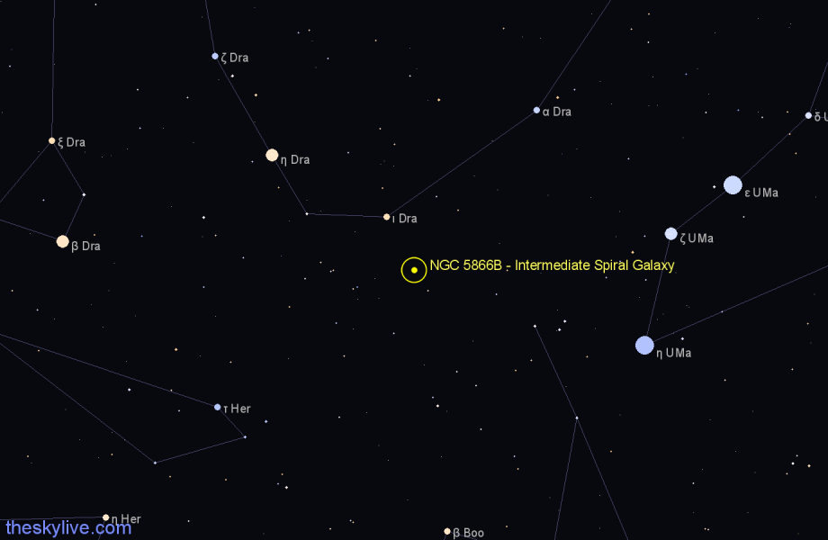 Finder chart NGC 5866B - Intermediate Spiral Galaxy in Draco star
