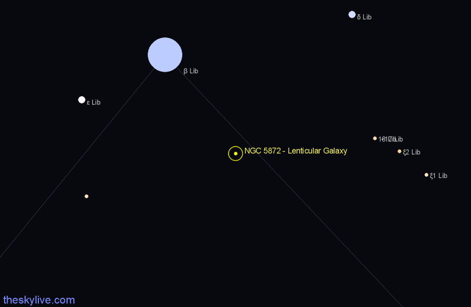 Finder chart NGC 5872 - Lenticular Galaxy in Libra star