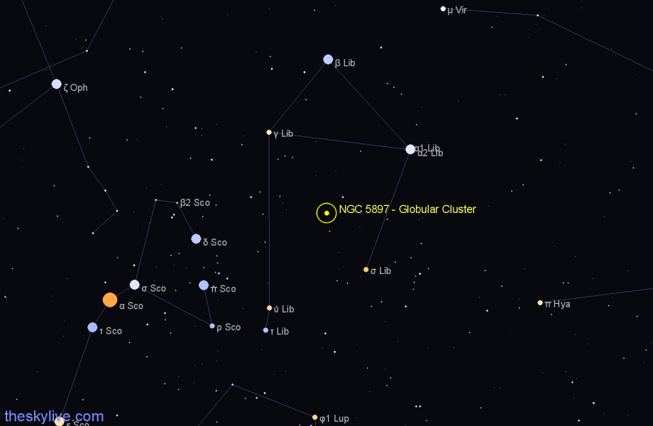 Finder chart NGC 5897 - Globular Cluster in Libra star