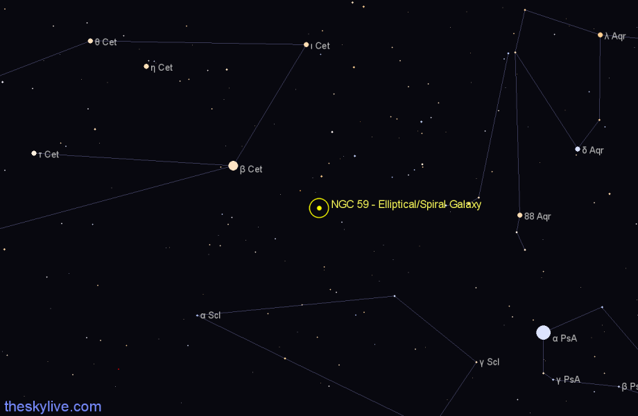 Finder chart NGC 59 - Elliptical/Spiral Galaxy in Cetus star