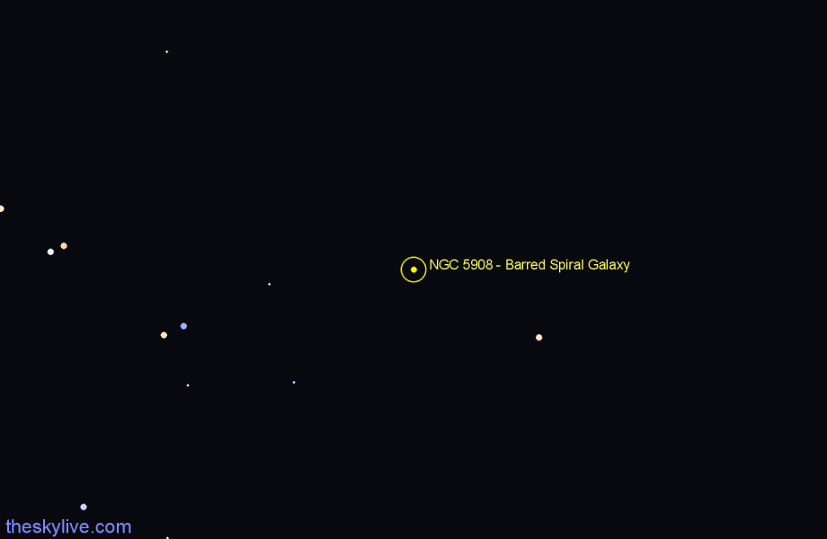 Finder chart NGC 5908 - Barred Spiral Galaxy in Draco star