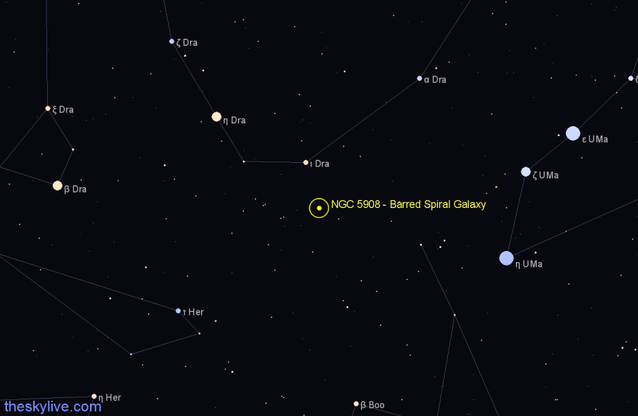 Finder chart NGC 5908 - Barred Spiral Galaxy in Draco star