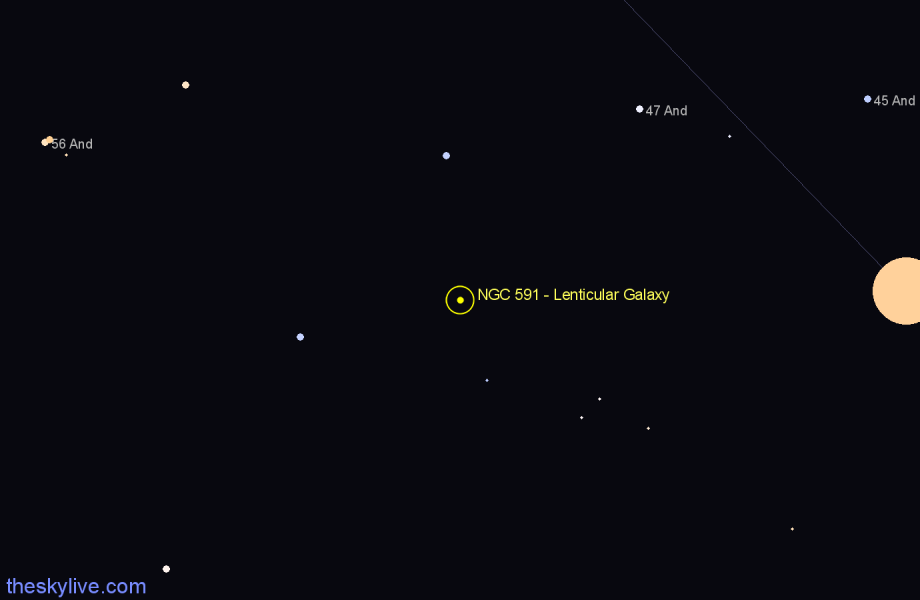 Finder chart NGC 591 - Lenticular Galaxy in Andromeda star
