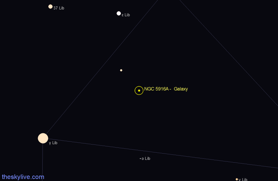 Finder chart NGC 5916A - Galaxy in Libra star