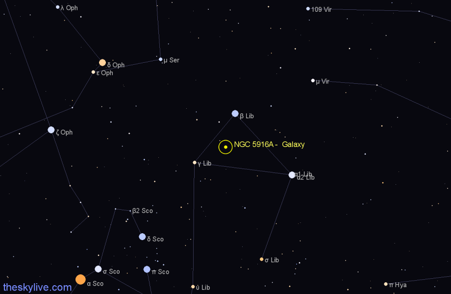 Finder chart NGC 5916A -  Galaxy in Libra star