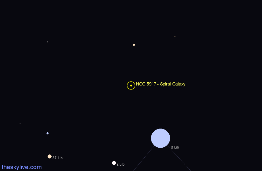 Finder chart NGC 5917 - Spiral Galaxy in Libra star