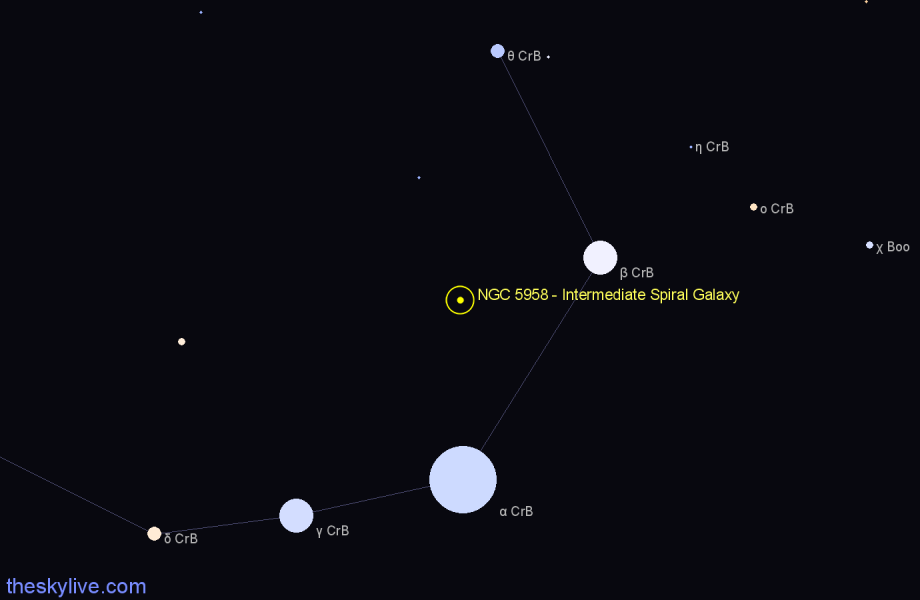 Finder chart NGC 5958 - Intermediate Spiral Galaxy in Corona Borealis star