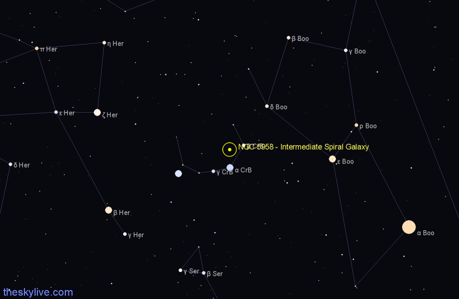 Finder chart NGC 5958 - Intermediate Spiral Galaxy in Corona Borealis star