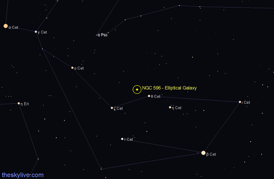 Finder chart NGC 596 - Elliptical Galaxy in Cetus star