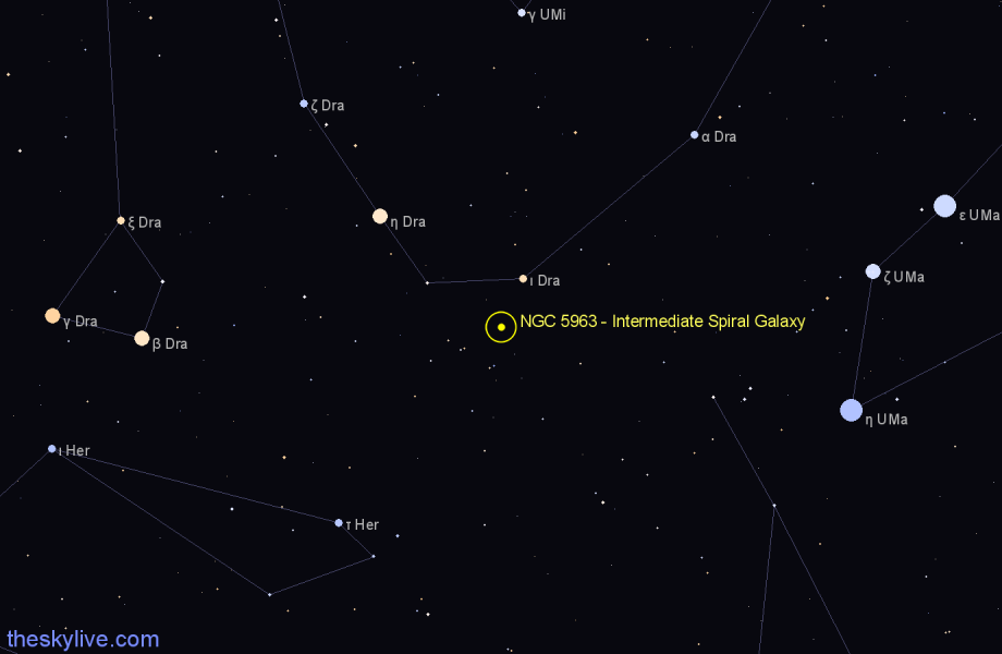 Finder chart NGC 5963 - Intermediate Spiral Galaxy in Draco star