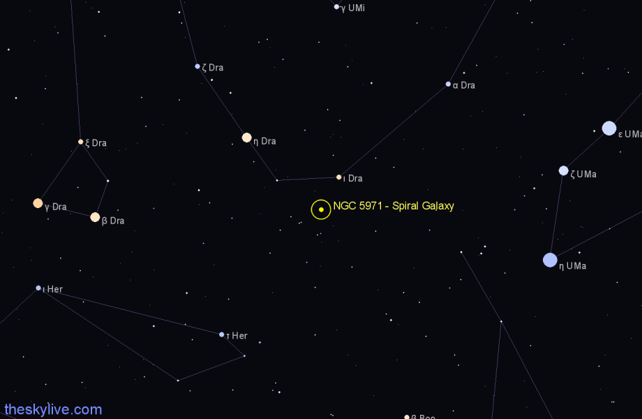 Finder chart NGC 5971 - Spiral Galaxy in Draco star