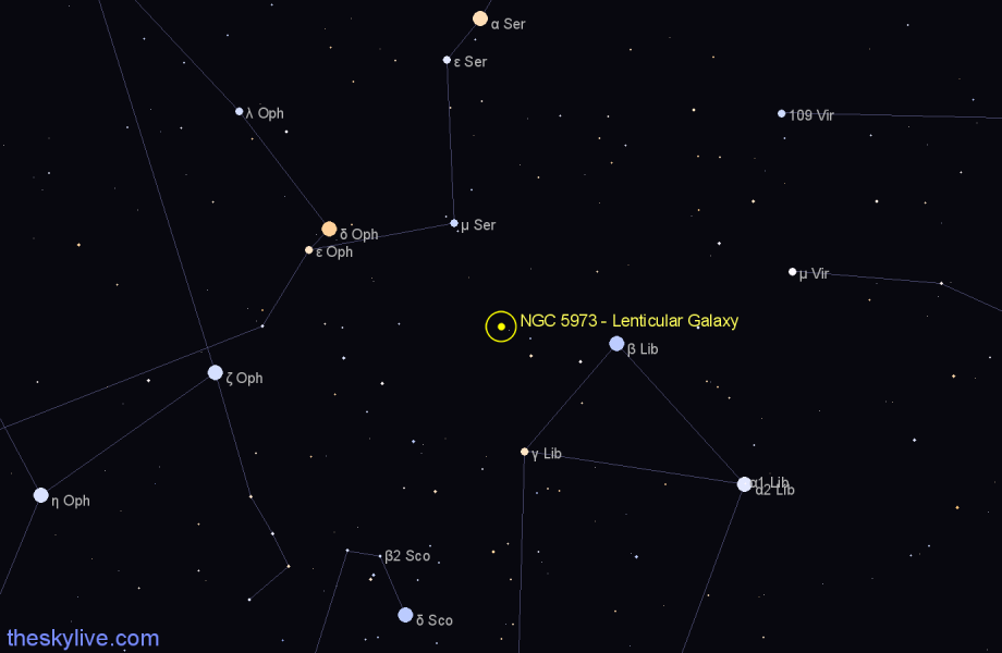 Finder chart NGC 5973 - Lenticular Galaxy in Libra star