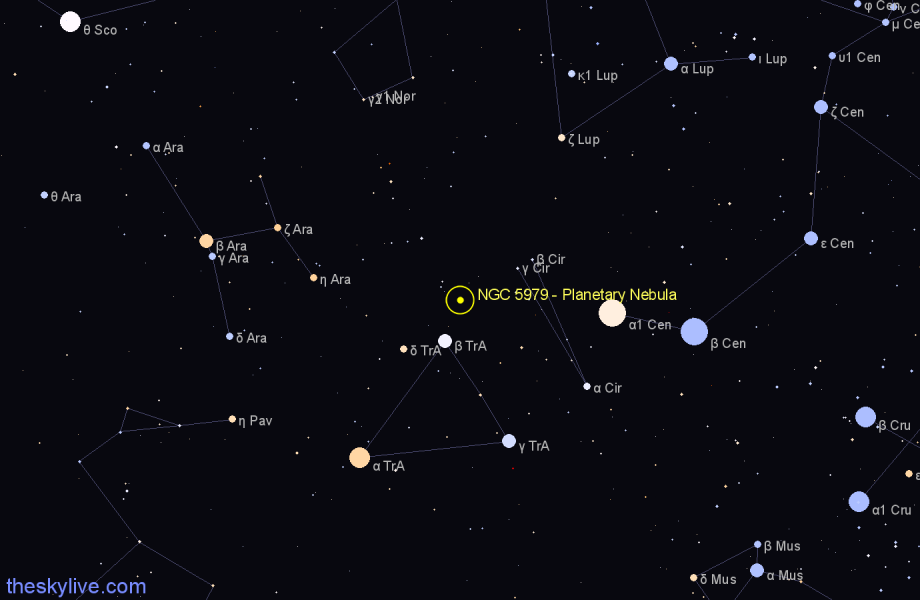 Finder chart NGC 5979 - Planetary Nebula in Triangulum Australe star