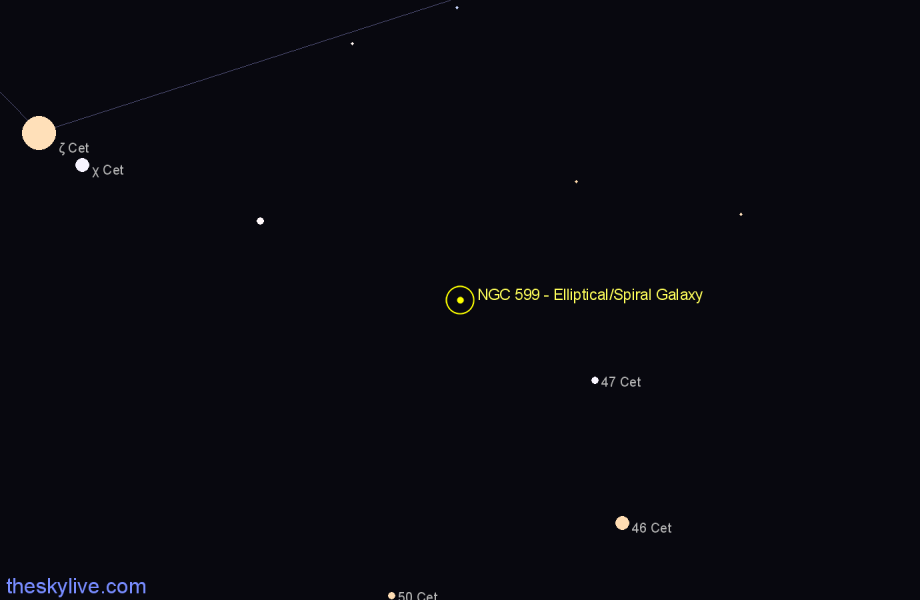 Finder chart NGC 599 - Elliptical/Spiral Galaxy in Cetus star
