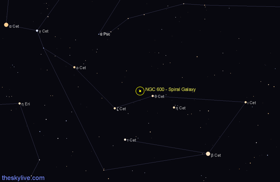 Finder chart NGC 600 - Spiral Galaxy in Cetus star