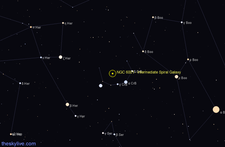 Finder chart NGC 6001 - Intermediate Spiral Galaxy in Corona Borealis star