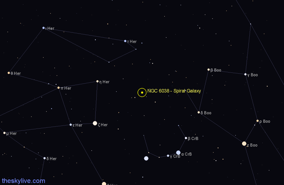 Finder chart NGC 6038 - Spiral Galaxy in Corona Borealis star