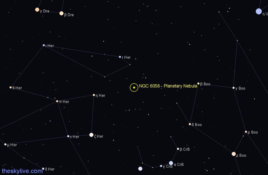 Finder chart NGC 6058 - Planetary Nebula in Hercules star