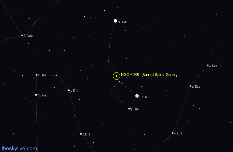Finder chart NGC 6068 - Barred Spiral Galaxy in Ursa Minor star
