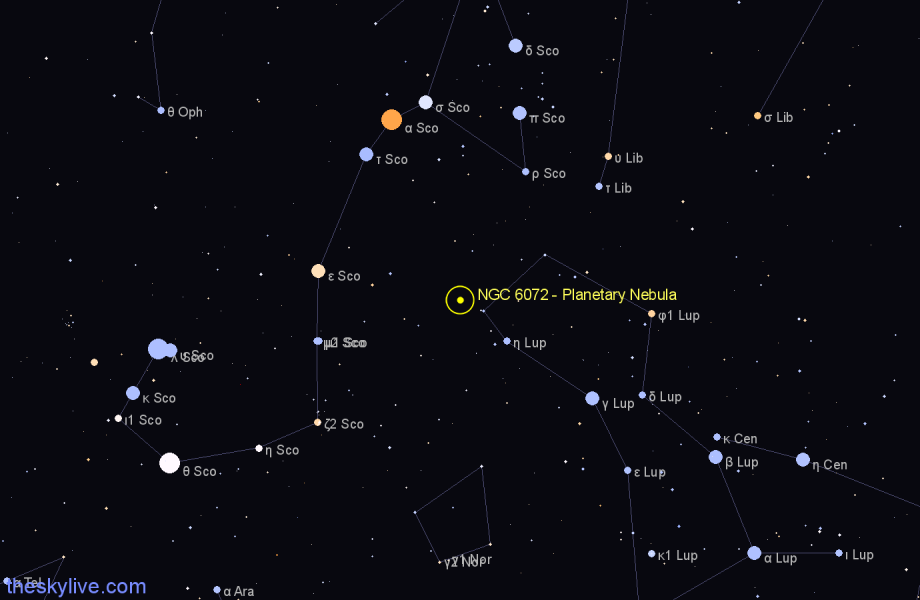 Finder chart NGC 6072 - Planetary Nebula in Scorpius star