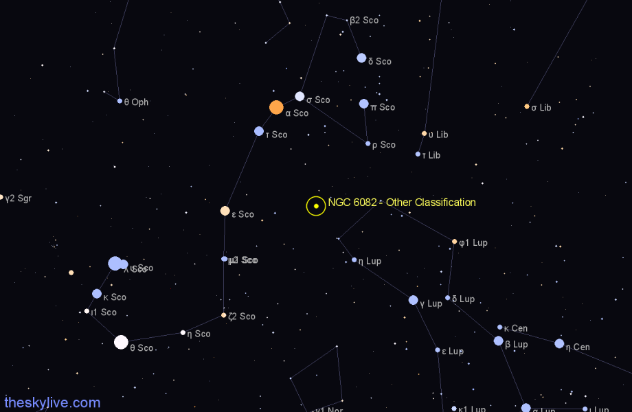 Finder chart NGC 6082 - Other Classification in Scorpius star