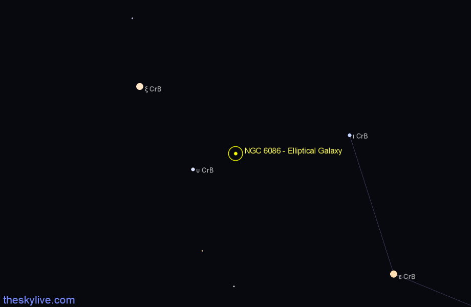 Finder chart NGC 6086 - Elliptical Galaxy in Corona Borealis star