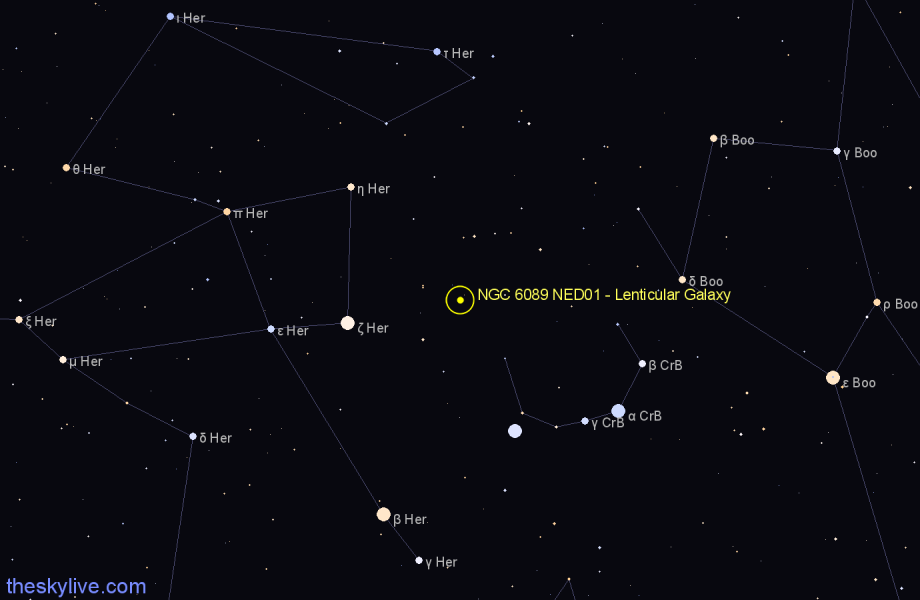 Finder chart NGC 6089 NED01 - Lenticular Galaxy in Corona Borealis star