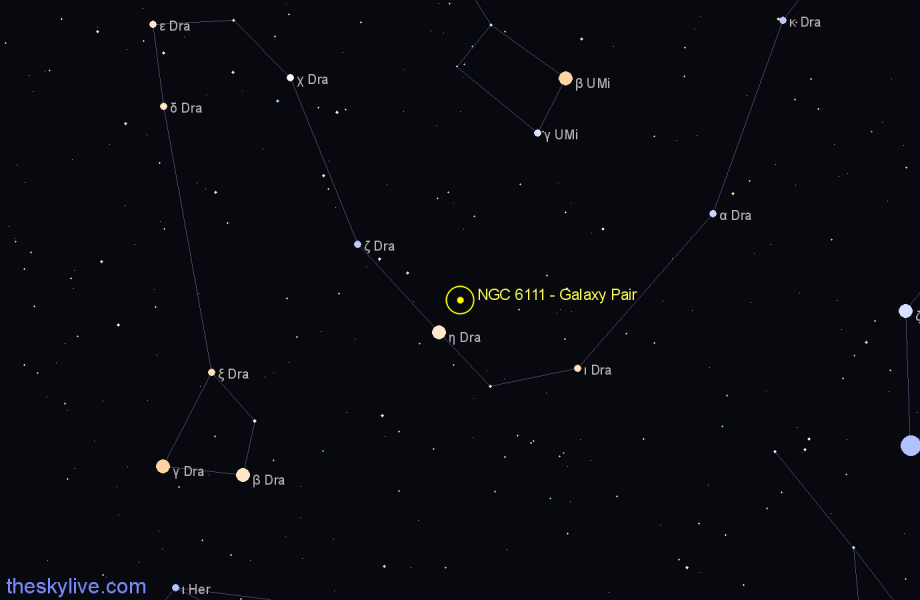 Finder chart NGC 6111 - Galaxy Pair in Draco star