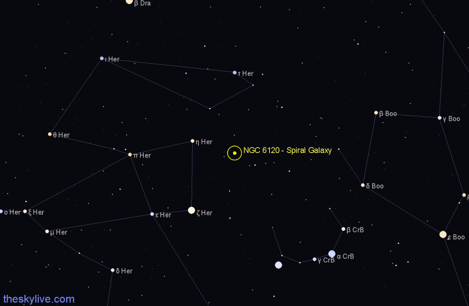 Finder chart NGC 6120 - Spiral Galaxy in Corona Borealis star